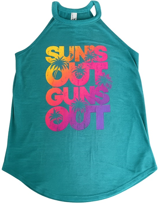 Fitness Tee Co Other - SIZE M - FITNESS TEE CO. Teal Halter Tank Top with Multicolor Sunset Print